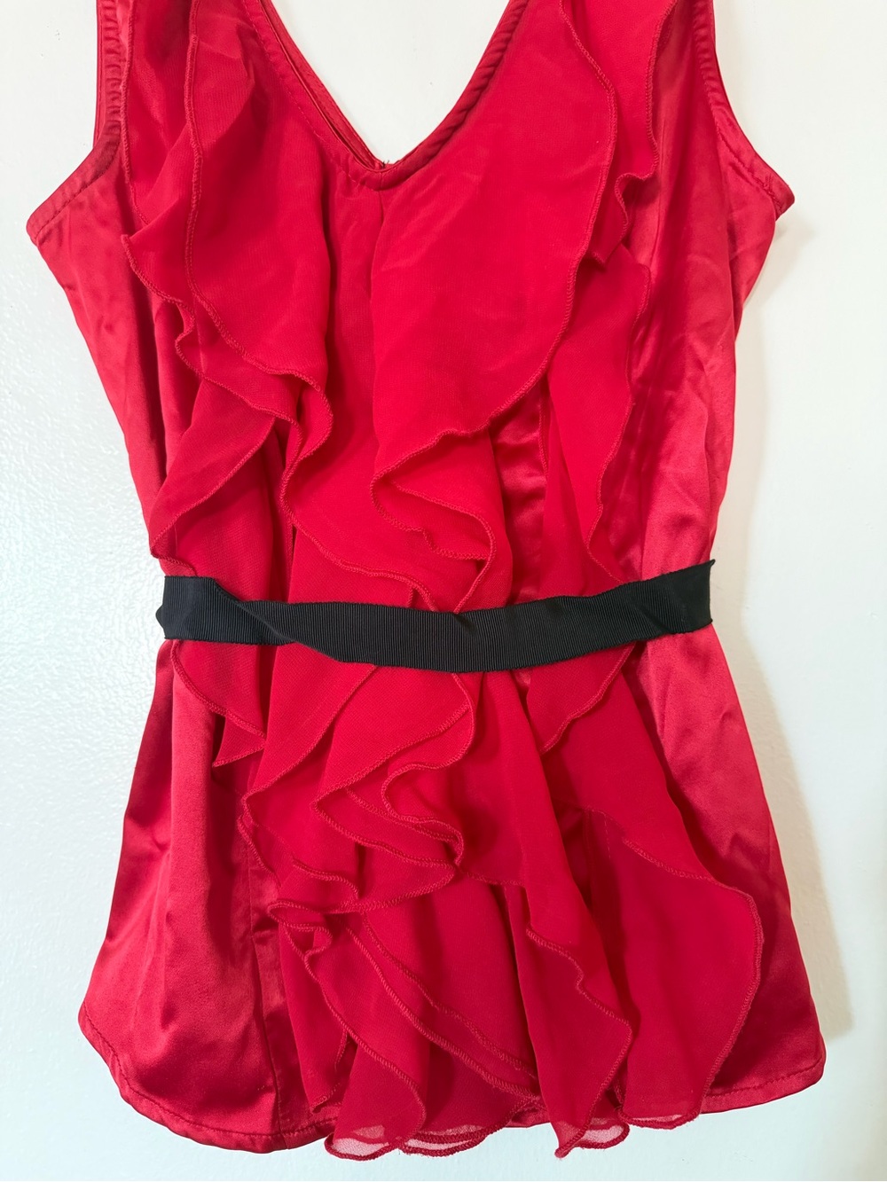 *BRAND NEW* Takara Red Flare Ruffle Sleeveless Top W Black Waist Belt&ZipUp Back